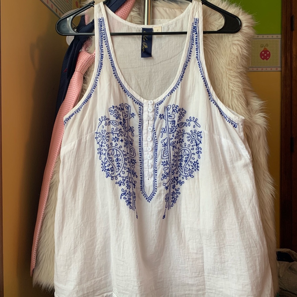 White and blue blouse